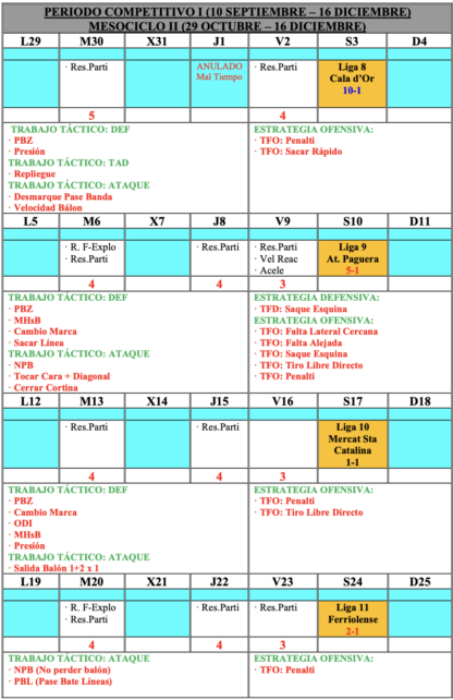 Planificación de la Temporada de fútbol Completa y Real de un equipo cadete (14-15 años) con todas sus sesiones y los ejercicios de cada sesión.